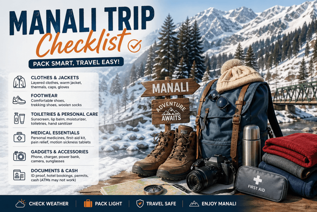 manali trip checklist, checklist for manali trip, things to carry for manali trip, manali trip budget, manali trip cost for 3 days