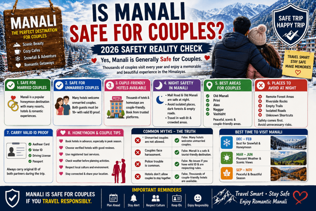 Is Manali Safe for Couples? Complete 2026 Safety Guide 1 is manali safe for couples, manali safe for unmarried couples, couple friendly hotels in manali, manali honeymoon guide