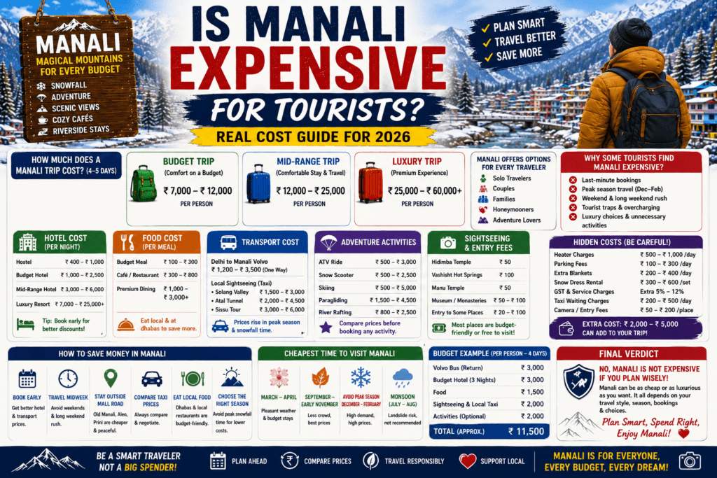 is manali expensive for tourists, is manali expensive, manali trip cost, manali budget guide, manali travel cost 2026, manali trip expenses