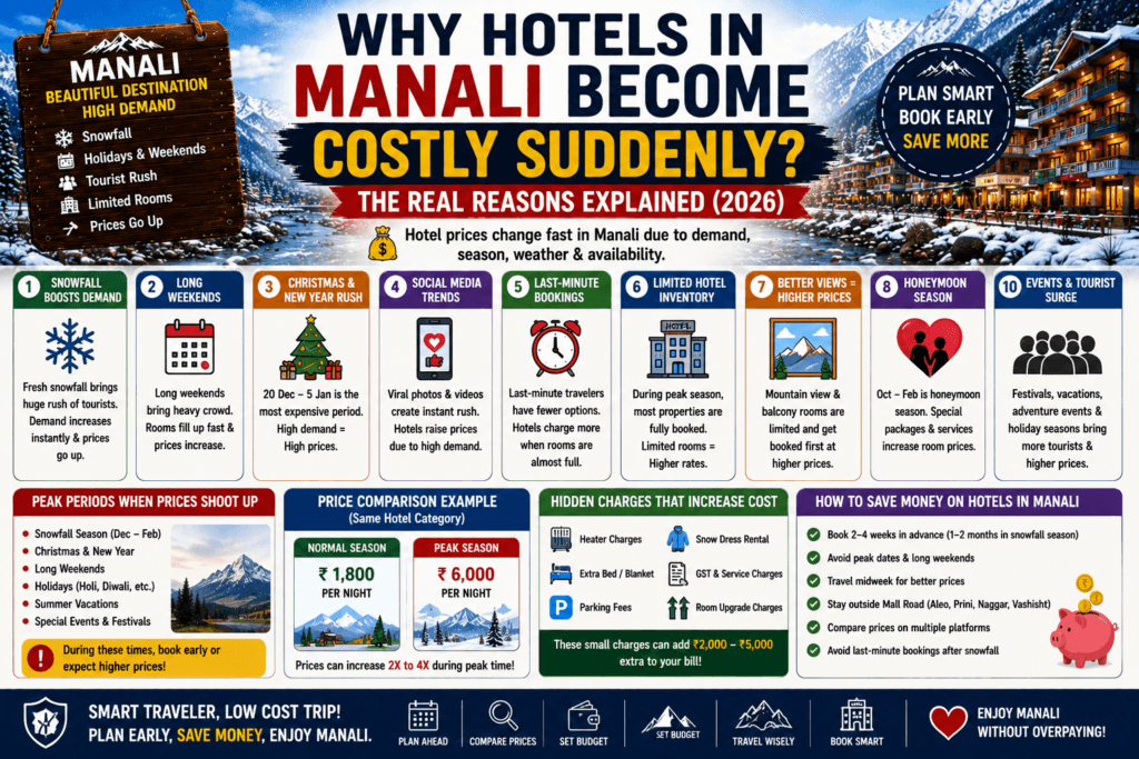 why hotels in Manali become costly suddenly, Manali hotel prices, why hotels are expensive in Manali, Manali hotel cost increase
