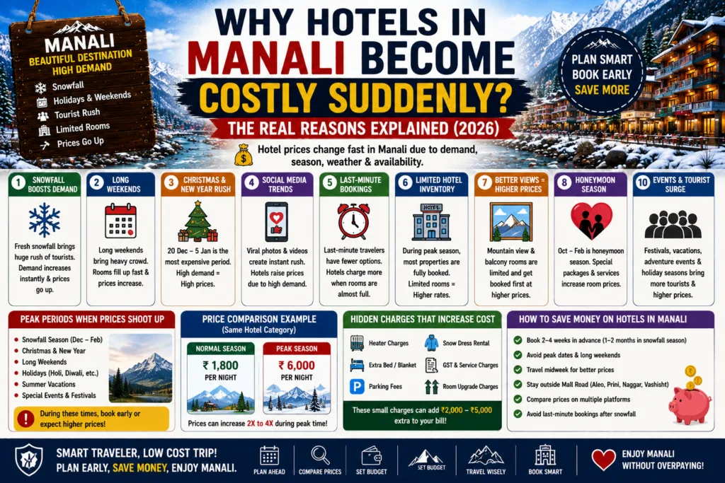 why hotels in Manali become costly suddenly, Manali hotel prices, why hotels are expensive in Manali, Manali hotel cost increase
