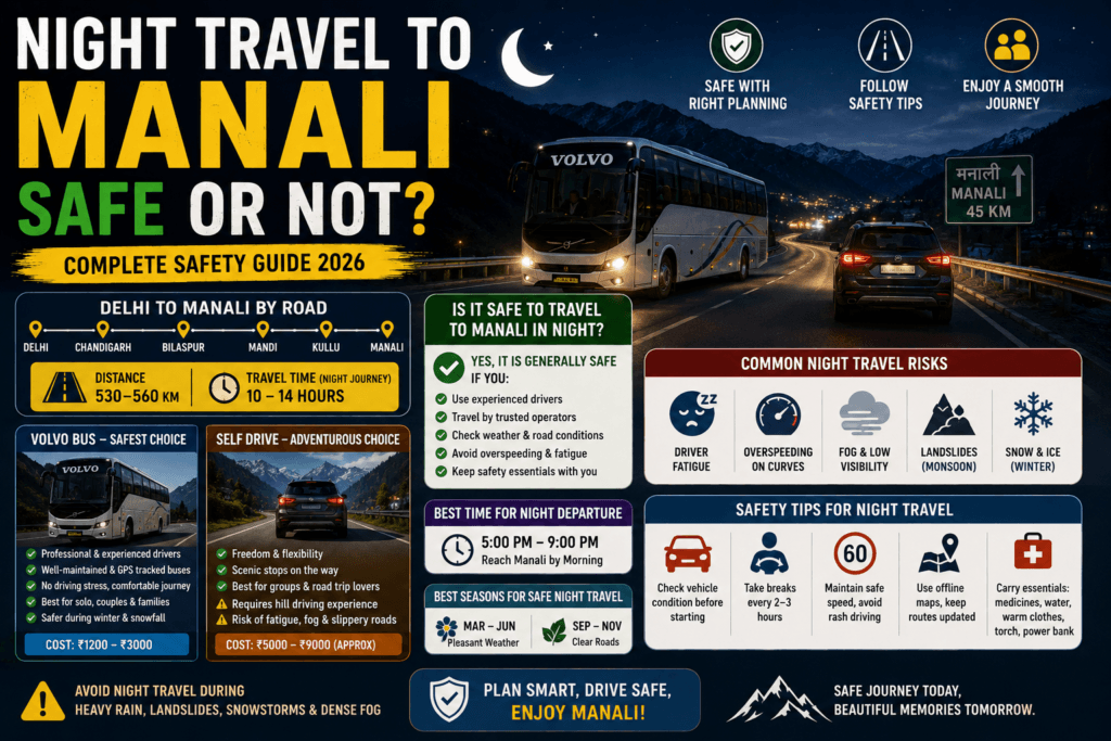 night travel to manali, is it safe to travel to manali in night, delhi to manali by road night travel, delhi to manali night travelling, night travel to manali safe or not