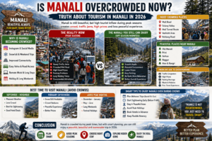is manali overcrowded now, manali crowd situation 2026, is manali too crowded, crowded places in manali, best time to avoid crowd in manali, peaceful places near manali, traffic problem in manali, manali overtourism problem