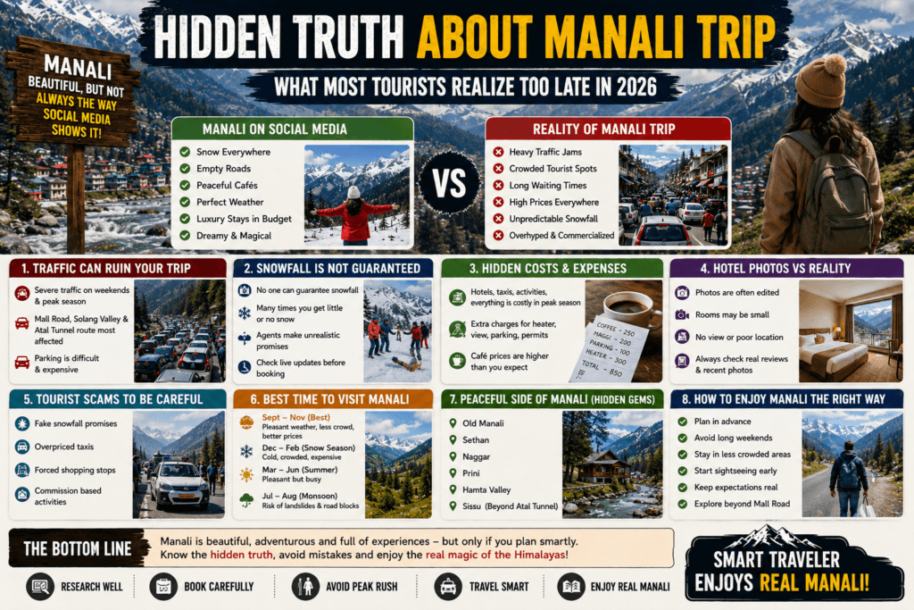 hidden truth about manali trip, reality of manali tourism, manali trip hidden facts, truth about manali travel, manali tourism reality 2026, hidden problems in manali trip, is manali overrated now, tourist scams in manali, overcrowding in manali