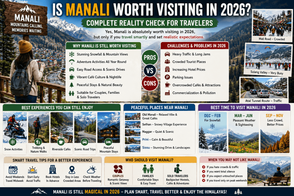 Is Manali Worth Visiting in 2026? Complete Reality Check for Travelers 1 is manali worth visiting in 2026, is manali worth visiting now, should i visit manali in 2026, manali travel reality 2026, pros and cons of visiting manali, is manali overcrowded now, best time to visit manali in 2026, peaceful places near manali, is manali still beautiful, manali travel guide 2026, manali tourism 2026, is manali good for honeymoon