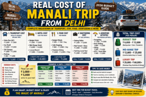 real cost of Manali trip from Delhi, Delhi to Manali trip cost, Manali trip budget from Delhi, Manali travel cost 2026, Delhi to Manali budget trip, Manali trip expenses, Manali trip cost per person, Manali couple trip cost, Manali family trip budget, Delhi to Manali Volvo cost, Manali hotel prices, Manali sightseeing cost, Manali food expenses