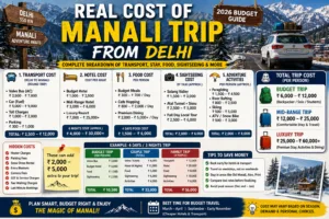 real cost of Manali trip from Delhi, Delhi to Manali trip cost, Manali trip budget from Delhi, Manali travel cost 2026, Delhi to Manali budget trip, Manali trip expenses, Manali trip cost per person, Manali couple trip cost, Manali family trip budget, Delhi to Manali Volvo cost, Manali hotel prices, Manali sightseeing cost, Manali food expenses