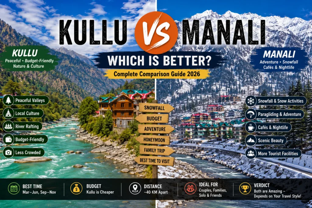 Kullu vs Manali – Which is Better for Your Himachal Trip in 2026? 1 kullu vs manali, manali vs kullu, shimla vs kullu manali, kullu or manali, manali or kullu, kullu vs manali for honeymoon