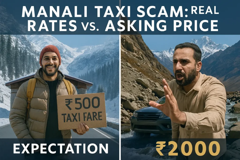 Tourist arguing with taxi driver in Manali, Trip scams