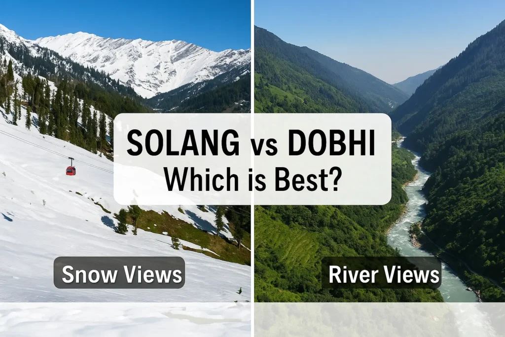 "Best paragliding spots in Manali comparison showing flight views from Solang Valley and Dobhi fly sites.
